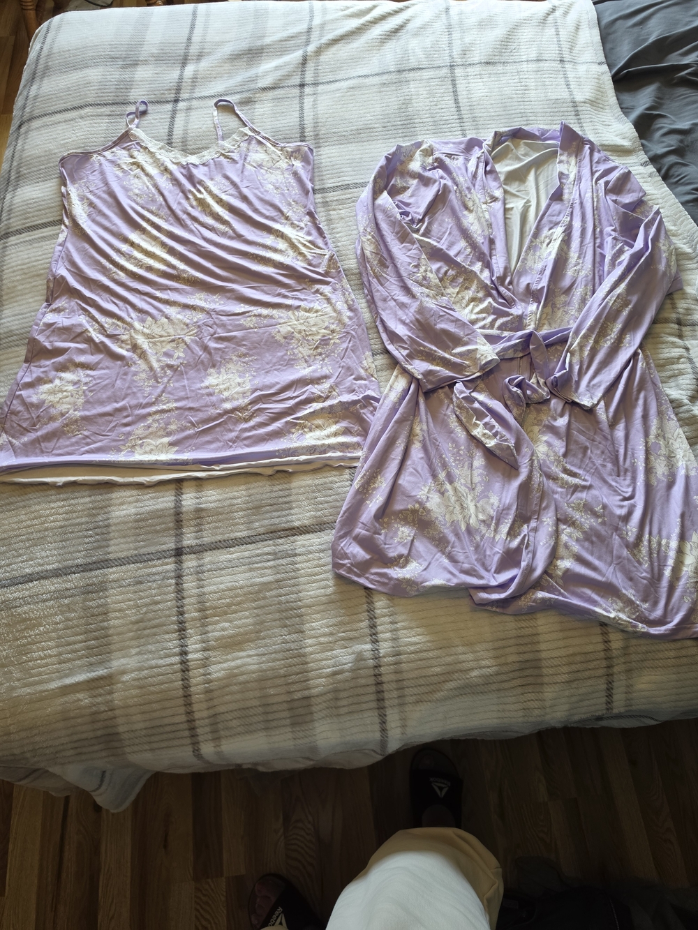 Lavender Floral Satin Robe & Slip Set